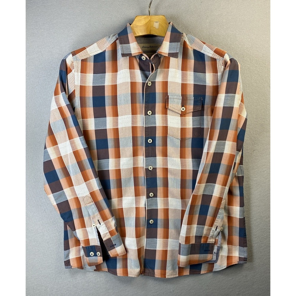 Tommy Bahama Shirt Plaid Button Down Mens M Island Modern Fit Hipster Silk Blend